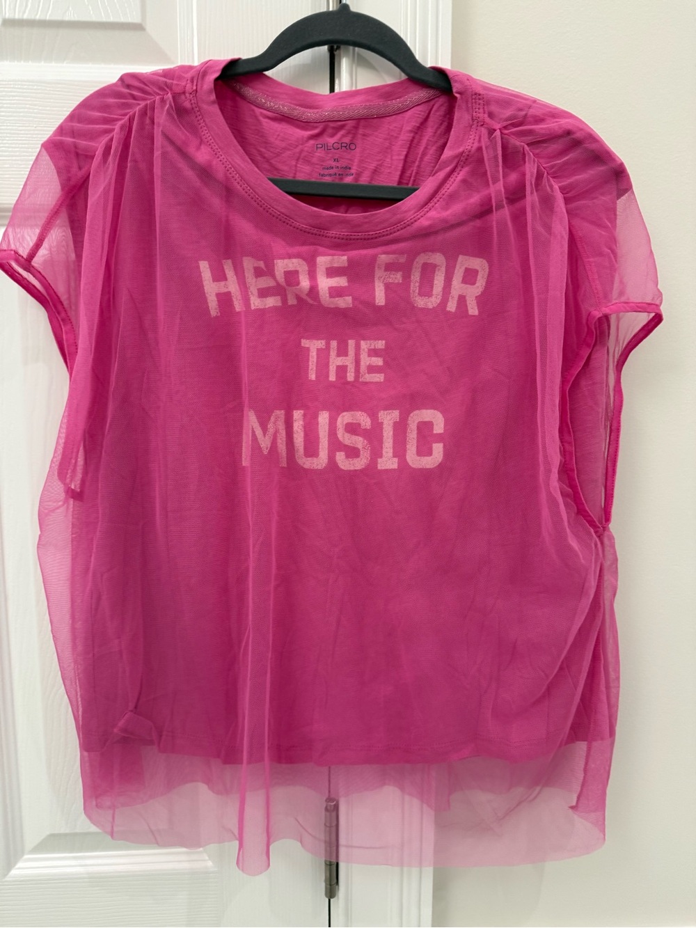 Pilcro Pink Mesh-Layered 'Here for the Music' Tee
